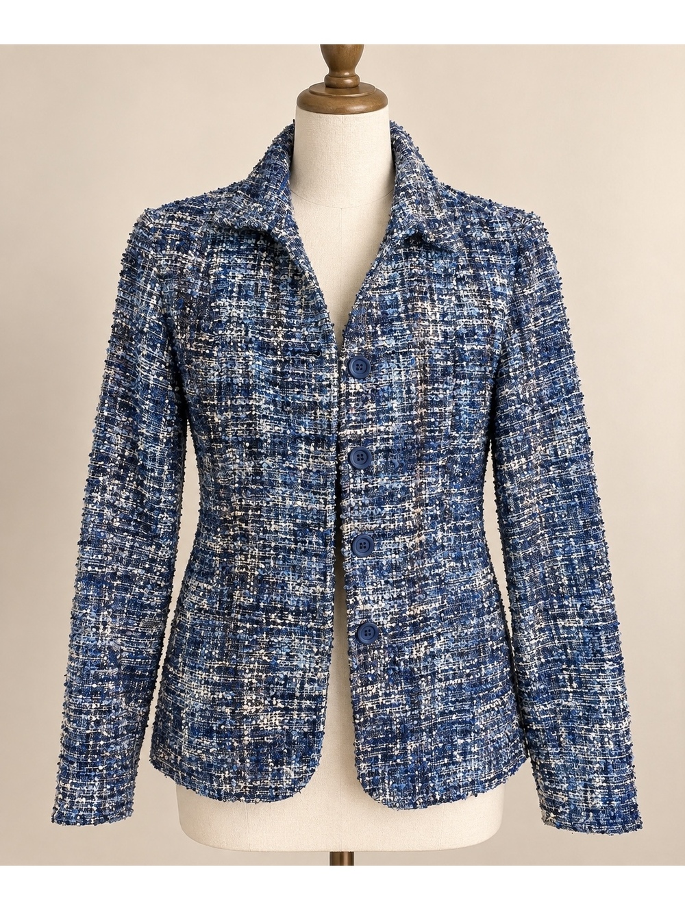Coldwater Creek Blue Tweed Boucle Blazer Jacket Women’s Size 4 Navy Fall Style
